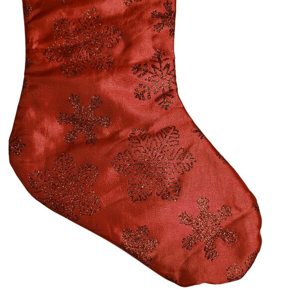 Holiday Time 19 inch Red Christmas Stocking With Glitter Snowflake Design - Picture 2 of 4